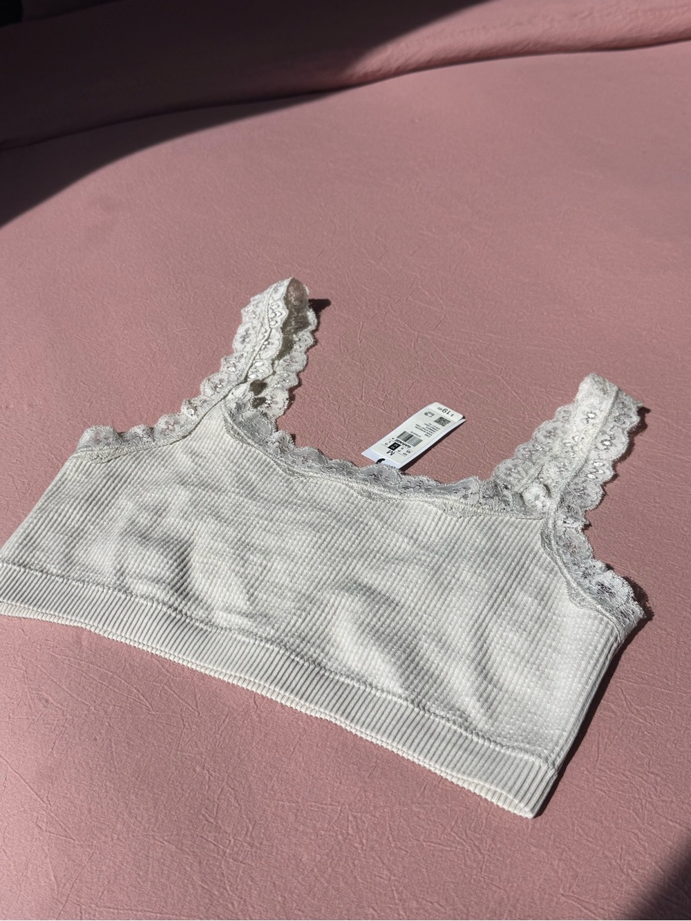 Garage Ribbed Lace-Trim tank top - Cream